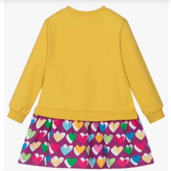 Agatha Ruiz de la Prada Girls Yellow Cotton Sweatshirt Dress with Logo Heart - Picture 2 of 3
